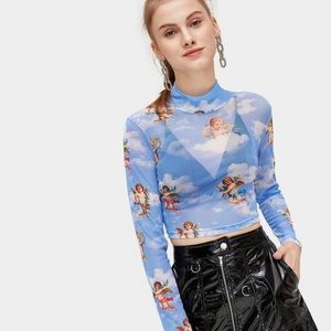 Sheer Angel Print Crop Tee